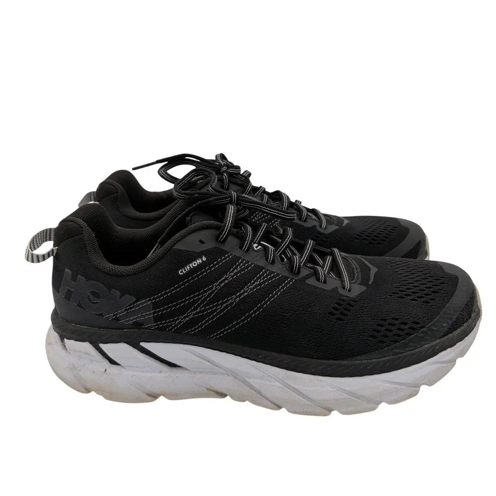 Hoka One One Clifton 6 Black White Running Shoes Womens 10 1102873-BWHT